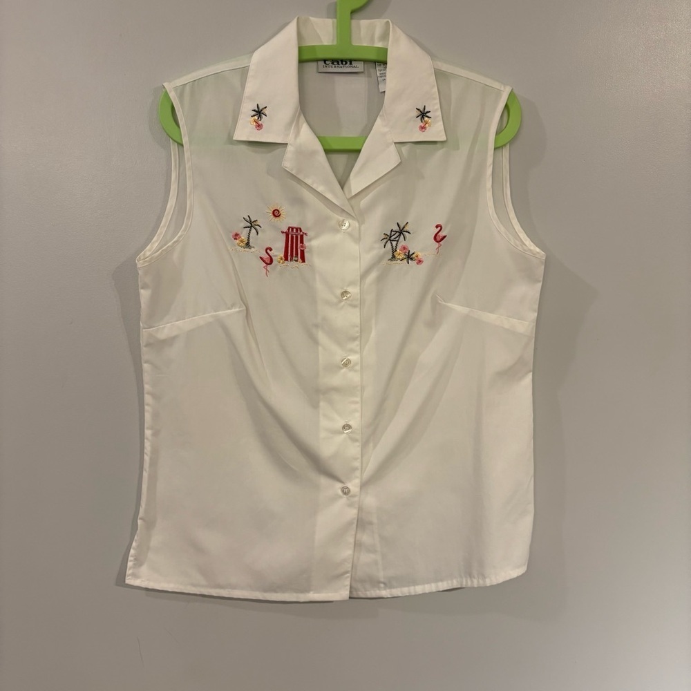 Vintage Tabi International Blouse Flamingos Palm Trees Asian Motifs embroidery